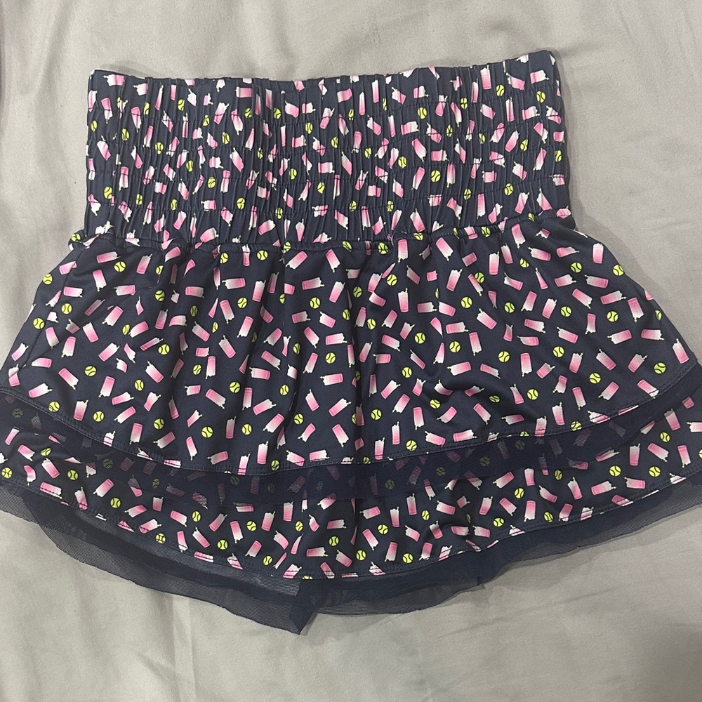 Lucky in Love Navy Tiered Ruffle Skirt with Pink & Lime Sprinkle Print